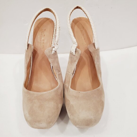 L.A.M.B Beige Suede Platform Heels - Picture 2 of 5